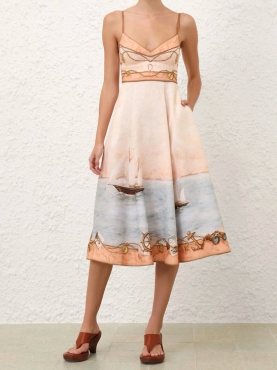 Zimmermann Dresses & Skirts - Scarborough Picnic Midi Dress In Peach Nautical Map 0 Authentic